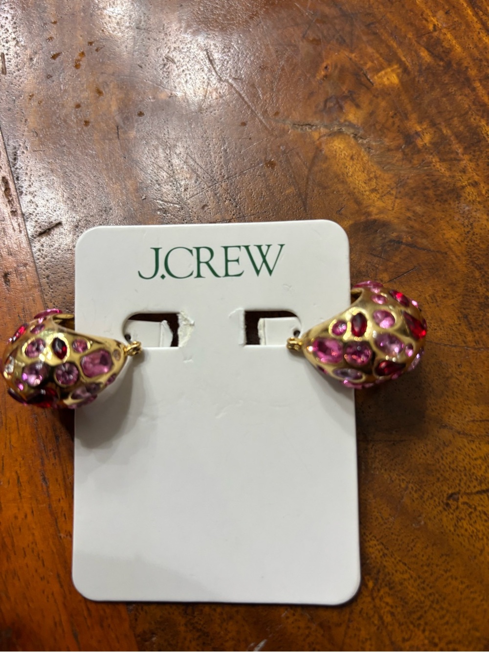 J.Crew Gold-Tone Hoop Earrings with Pink Crystal Inlays